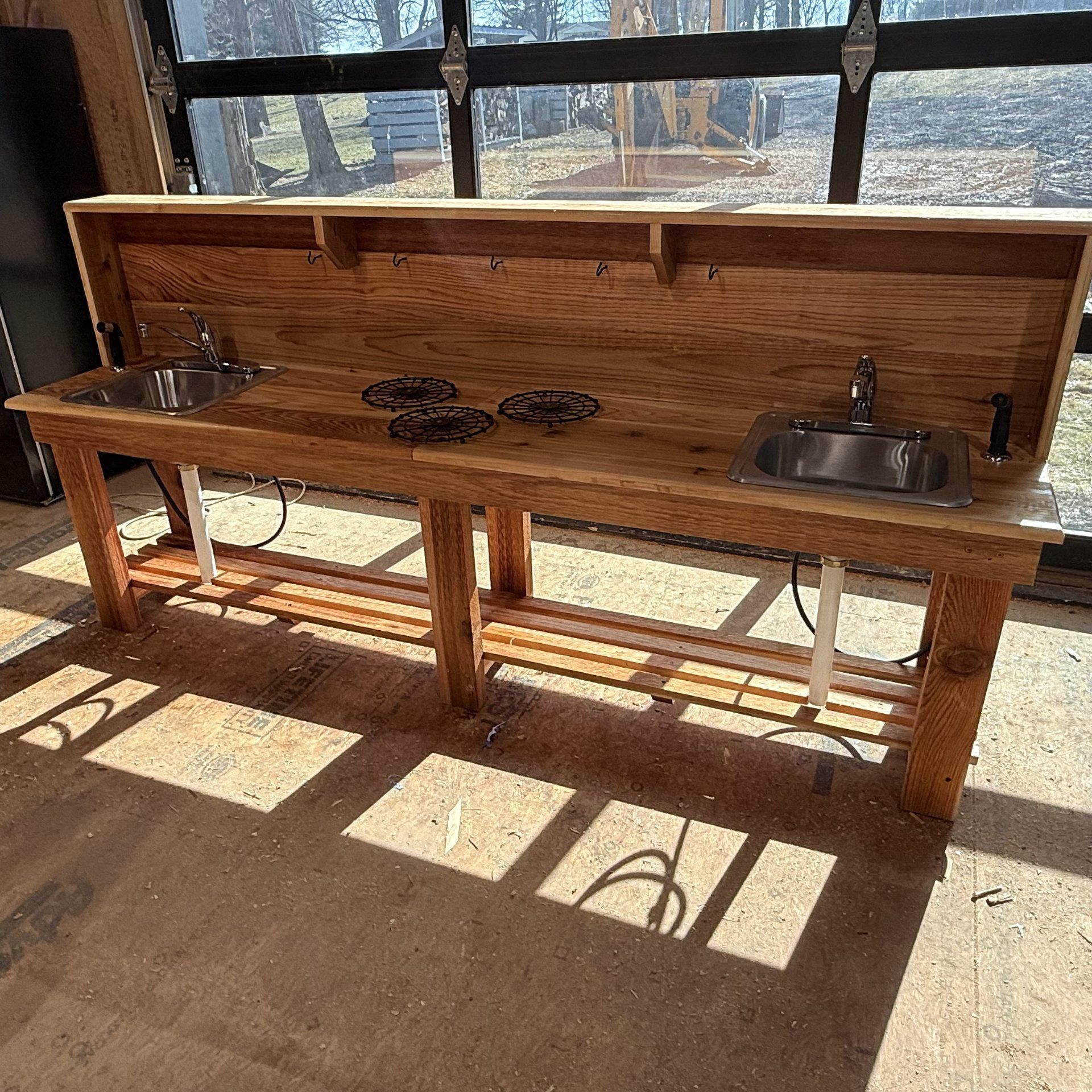 Outdoor kitchen station in the workshop with natural light